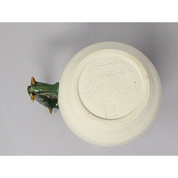 Handcrafted Ceramic Pitcher/Creamer Unique Green‎ Textured Branch Handle Red Rim - Picture 6 of 10